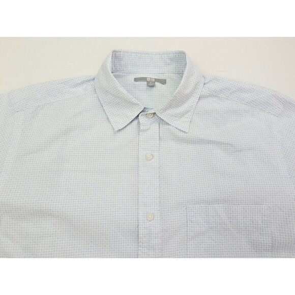 Uniqlo Size Medium Mens White Teal Blue Pattern Long Sleeve Cotton Pocket Shirt - Picture 10 of 10